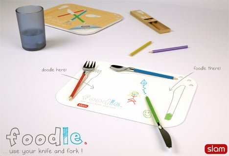 Foodle – Knife, Fork, Color Pencils And Doodle Placemat Set For Children by Peter Dalton
