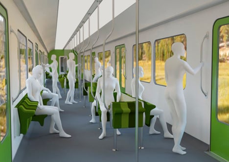 Suburban Train mass transit car seating system by Jun Yasumoto