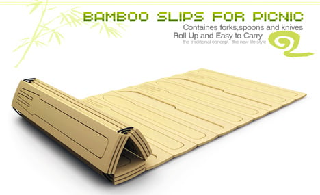 Bamboo Slips for Picnic, Bamboo Cutlery by Li Ya, Li Lei, Jiang Xiaofan, Zhai Zhen & Zhang Xiaolei