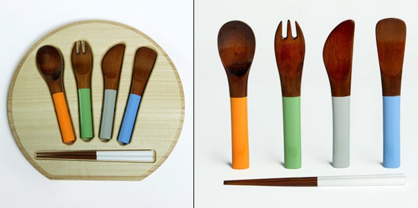 Co Zen Maple Lacquer Cutlery Set For Children by Keisei Takemata for NUSHISA