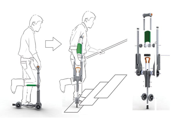 Stryder two-in-one crutch and knee scooter by Dat Huynh