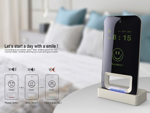 The Smile Alarm Clock has face recognition sensors