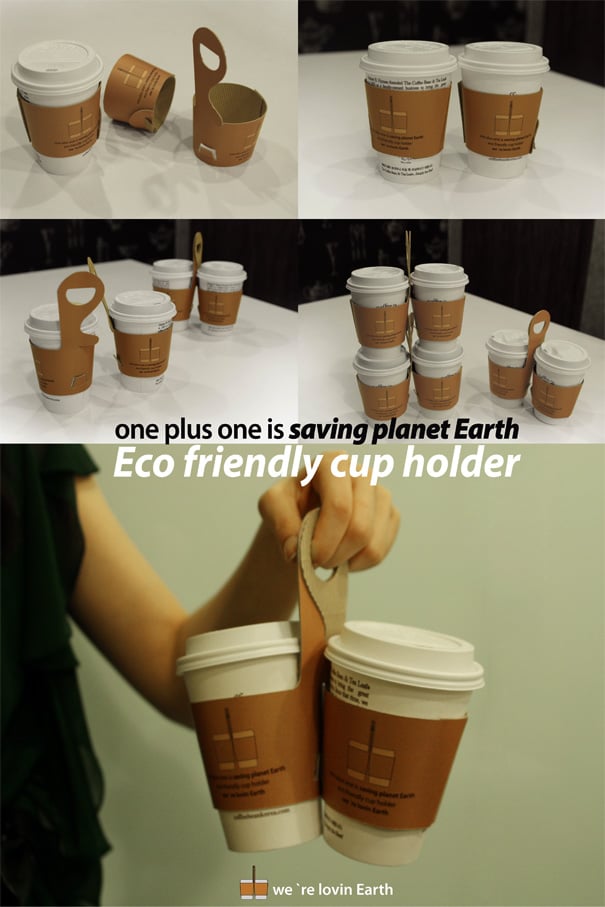 One Plus One Coffee Cup Sleeve And Carry-Away Package Design by Jin Won Park