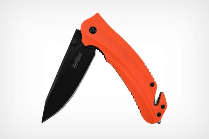 The Kershaw Barricade knife also packs a seatbelt cutter and emergency glass-breaker