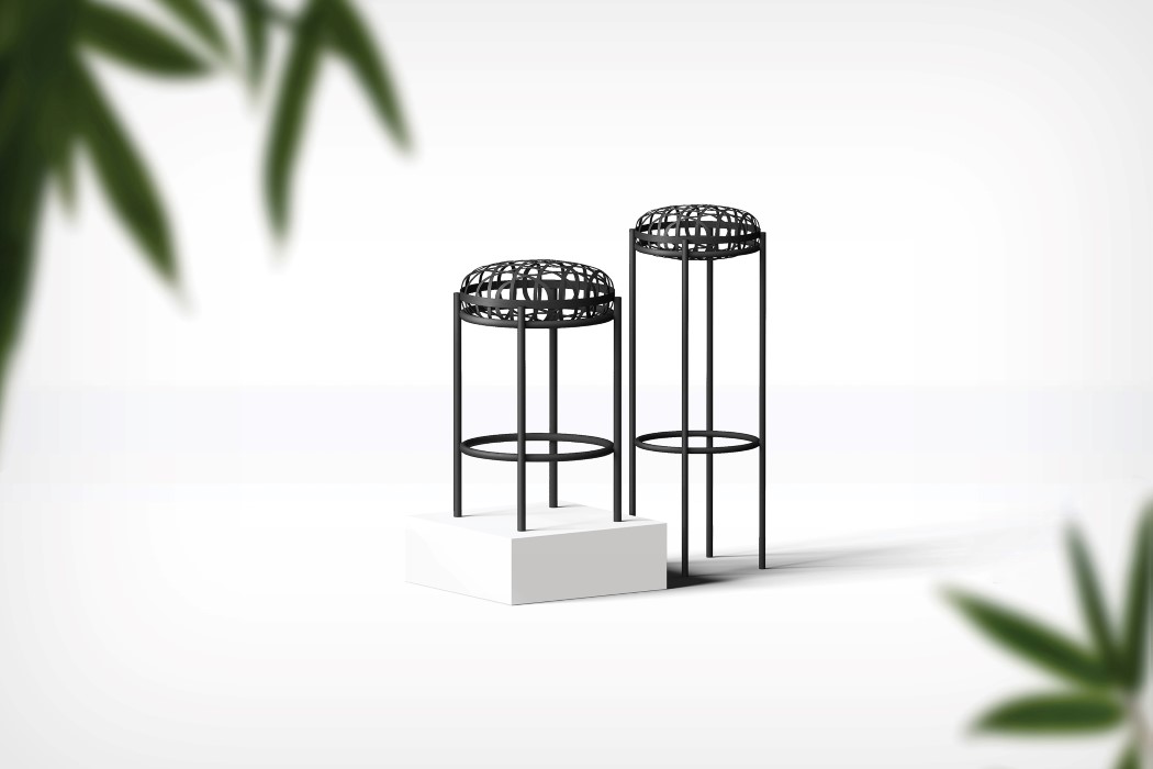 The Weave stool creates volume using metal strips and hollow spaces