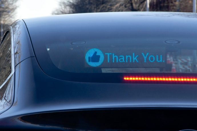 This LED display communicates the car-driver’s actions to help reduce road-rage
