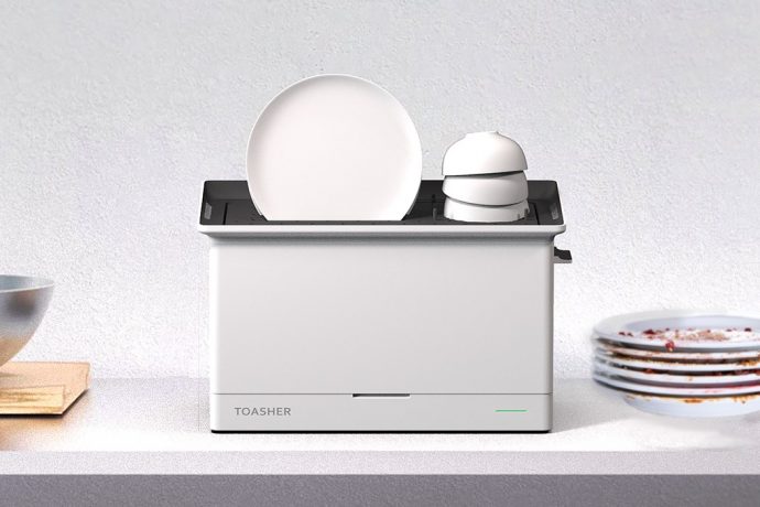 This toaster-inspired space-saving dishwasher pops out clean dishes in a jiffy