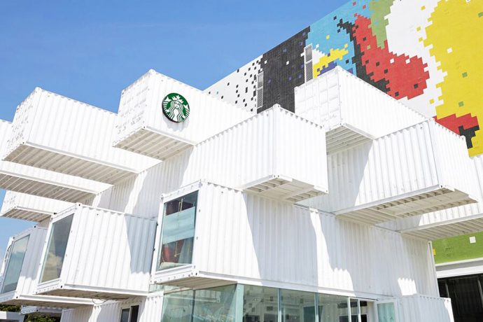From recycled shipping containers to entirely cardboard built, these cafes will find a spot on your bucket list