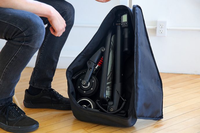 The MiniFalcon E-Scooter fits in a backpack and is high on power