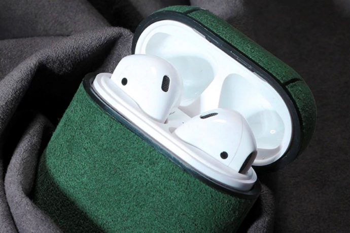 This suede case gives your Airpods some Midnight Green magic too