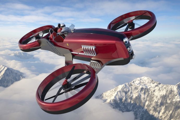 This retro-future 6-propeller racing drone is inspired by Ferrari’s F1 cars from the 50s