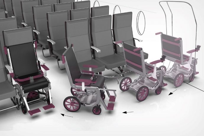 This award-winning wheelchair integrates right into an airplane seat for easy boarding and de-boarding