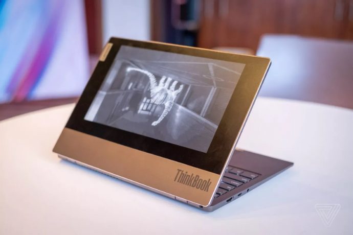 The Lenovo ThinkBook Plus has a secondary e-ink display on its back, turning it into a Kindle when closed