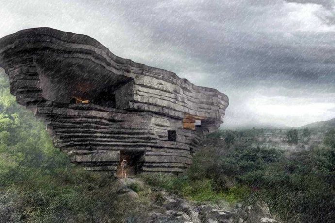 This Chinese amphitheater was designed to look like a balancing boulder