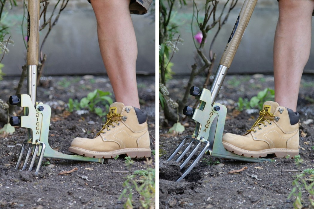 This shovelattachment lets you use your foot to help break the soil