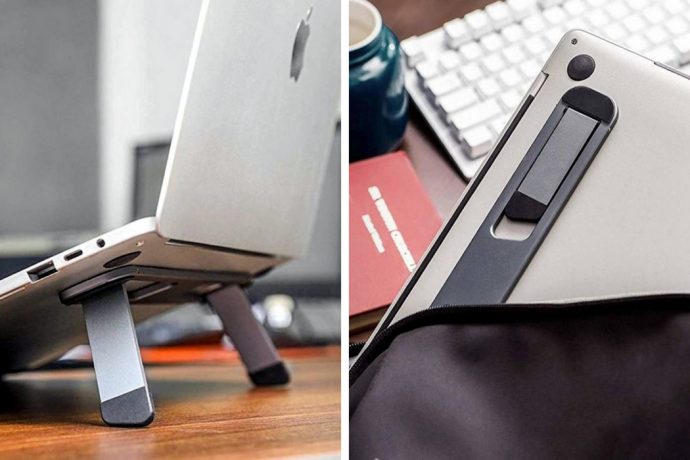 This sleek laptop stand uses foldable legs to instantly prop your machine up
