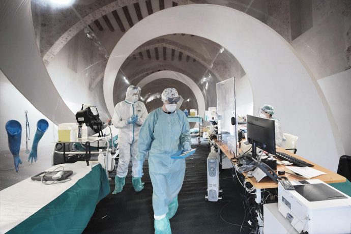 This bubble is a modular protective space designed to keep the healthcare workers COVID-19 free