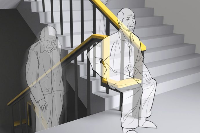 A simple design-upgrade to the staircase handrail allows elders to take a break while climbing