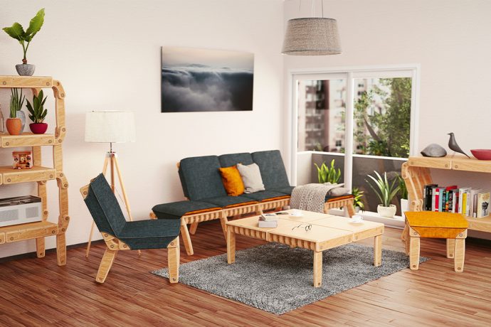 This modular furniture creatively reduces waste and assembles like a giant LEGO project