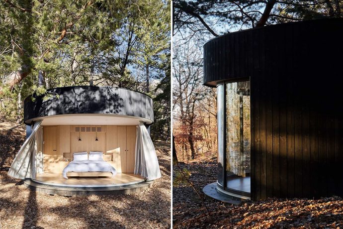 This panoramic view cabin keeps bugs out using a unique Japanese technique