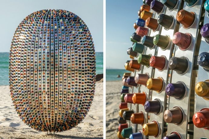 Made using 3000 Nespresso pods, this installation transforms ocean waste into art
