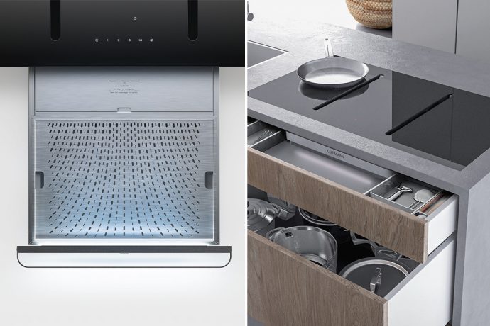 The world’s first no-chimney kitchen exhaust uses a drawer for ventilation