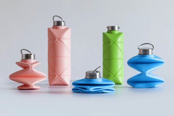 Flexible Origami-inspired bottle folds down to a compact, pocketable size!