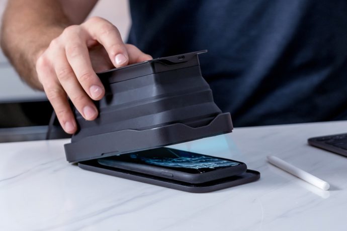 This handheld UV-C sanitizer doubles as a wireless charger to keep your electronics charged and 99.9% germ-free