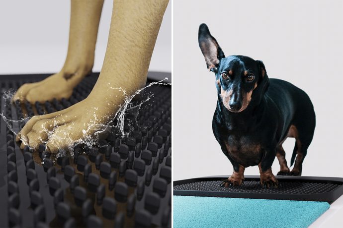 This high-tech portable mat is designed to clean, dry and disinfect your pet’s paws!