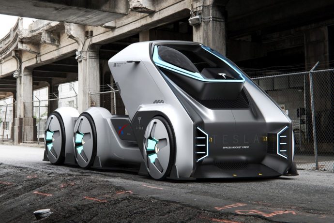 Tesla x SpaceX crossover semi-truck concept helps transport rocket parts and crew