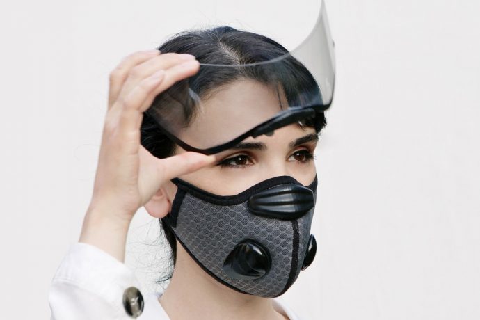 Private: Face mask with a gold and silver filters instantly destroys germs to give you 99% clean, healthy air