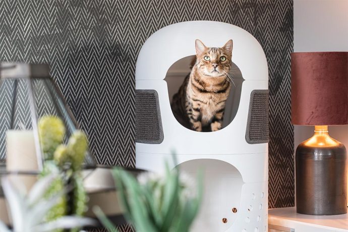 This modular cat home was designed to be sustainable, space-saving, multifunctional system!