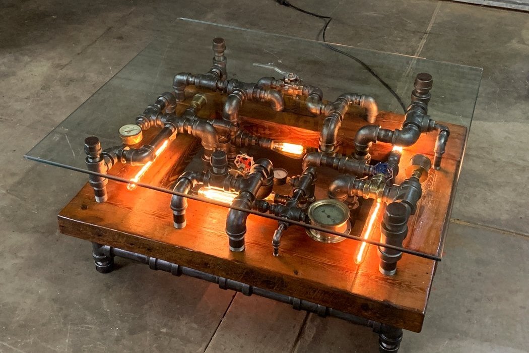 Nixie tubes light up this outrageously steampunk coffee table!