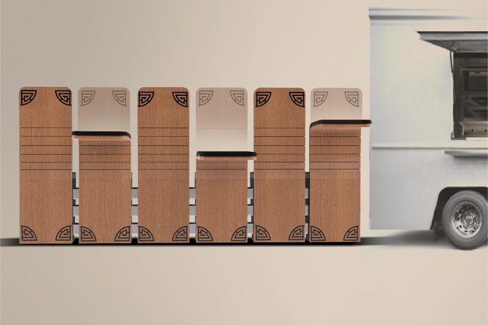 This folding partition works as tables to transform your food truck dining experience!