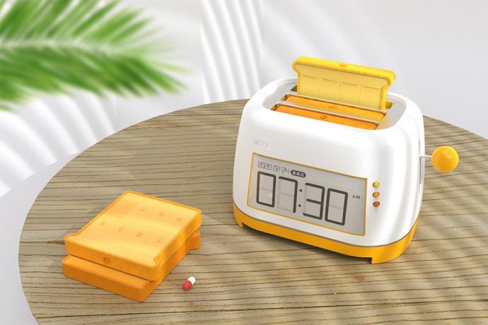 A bread-shaped pill box pops up from this toaster to playfully remind you to take care of yourself!