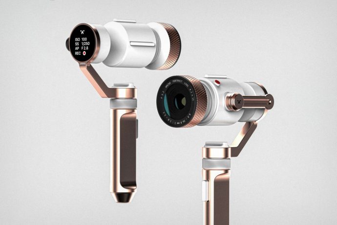 This Rose-Gold and White Gimbal-operated camera stabilizes your videos with style!