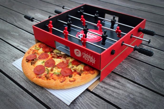 Pizza Hut + Ogilvy designed a limited edition pizza-box with a foosball table built into the lid!