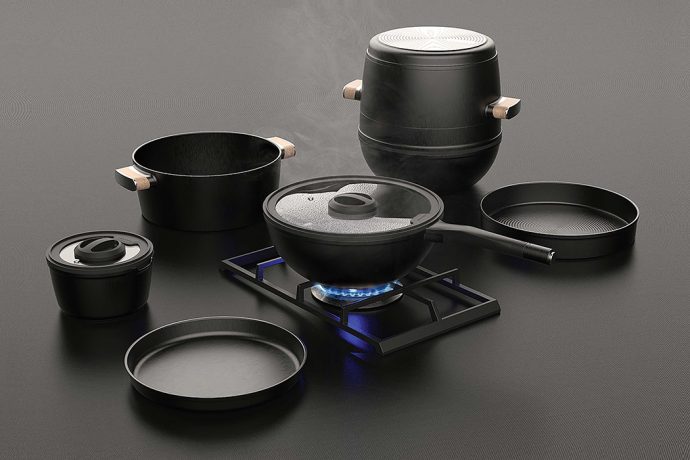 A stackable cooking container that goes from stovetop to the dinner table with ease