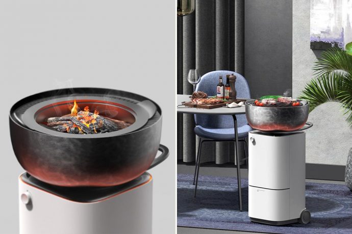 This modern indoor BBQ grill is inspired by the mechanism of an air purifier!