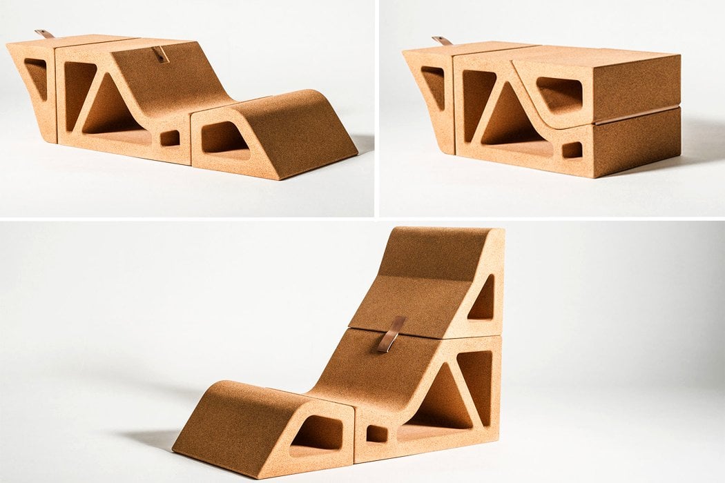 This shape-shifting cork furniture transforms to be a lounger, a ...