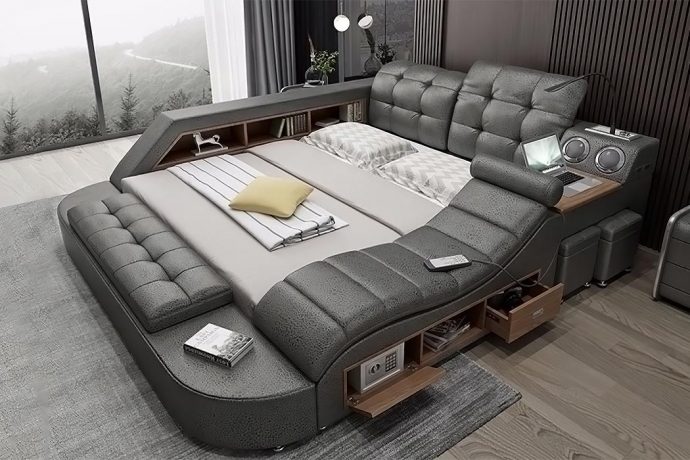 This ultimate bed doubles up as a couch and a WFH desk fitted with all the smart tech!