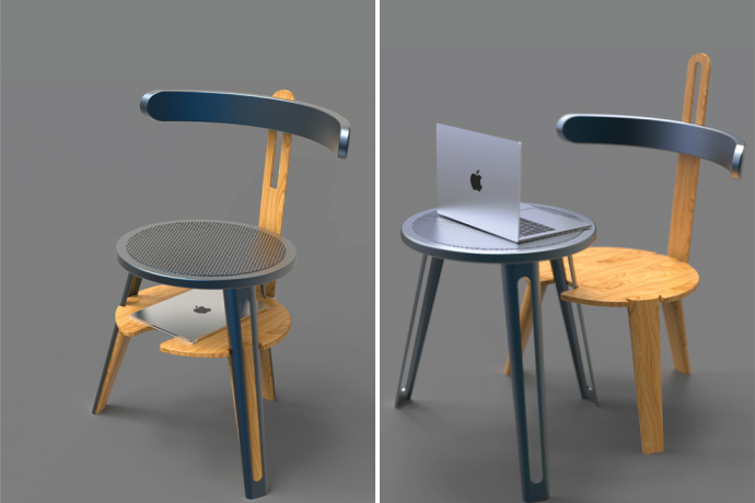 A chair that transforms into a desk setup offers purpose through its duality!