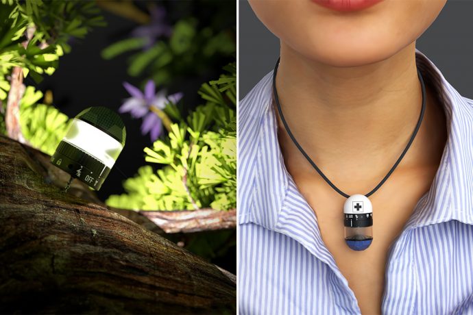 This camping solar-light’s portable design can be used in 2 ways – wear it or stick it onto a tree!