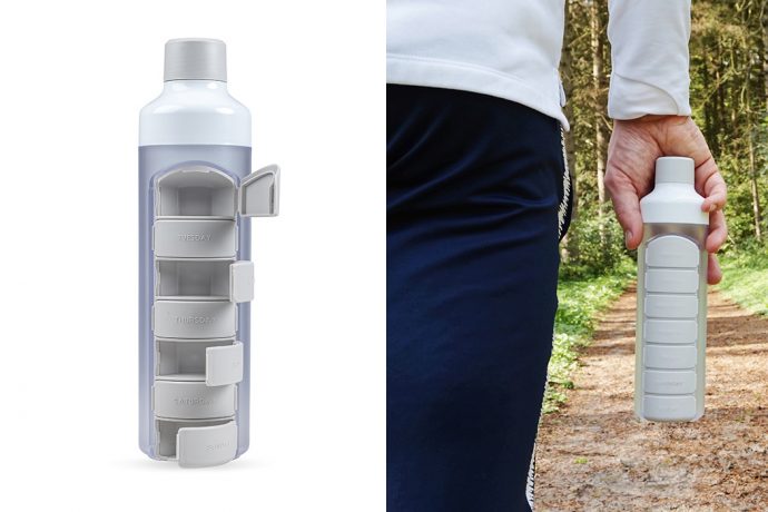 A removable pillbox + water bottle so you’ll never forget to take your daily supplements