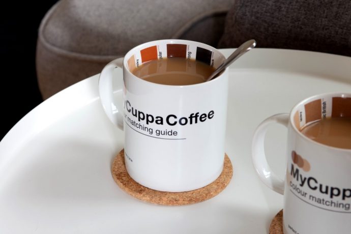 A coffee cup with a color-guide to help you make the right coffee every time!