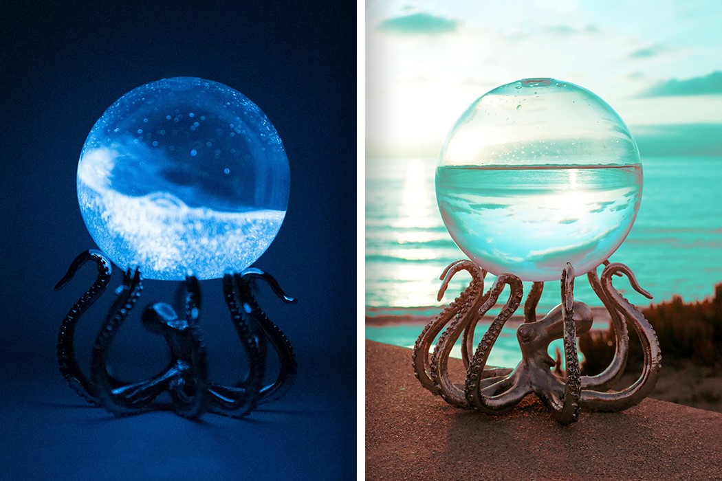 This glass orb filled with bio-luminescent plankton is brighter than my ...