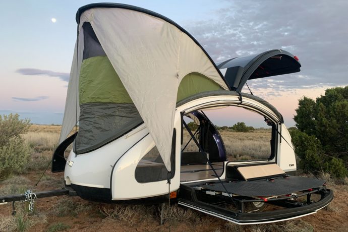 This immensely lightweight teardrop trailer weighs 300 pounds to be easily hauled behind any car!
