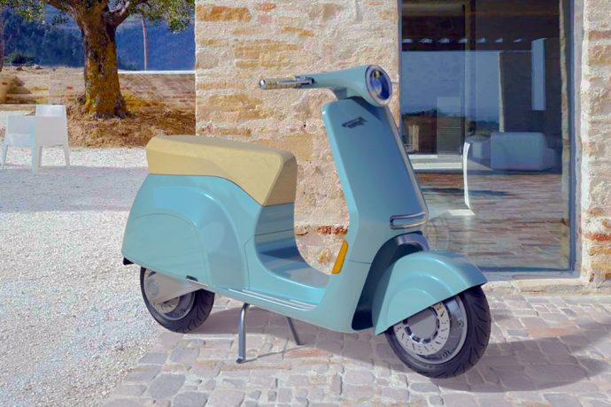 The classic Vespa Piaggio bike from 1946 goes electric with modern, angular design aesthetics!