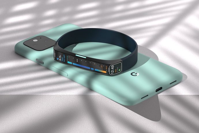 This rolling screen smartwatch design shows off everything you need with half the space, no back button needed!