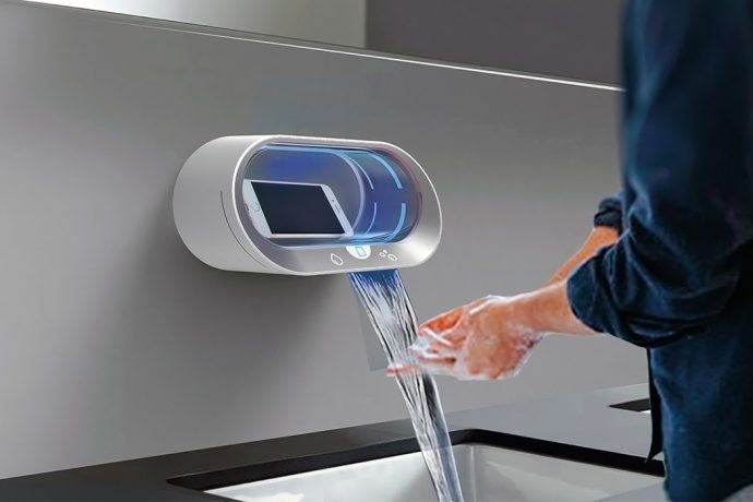 This hand washing machine also disinfects your phone which can be 10x dirtier than the toilet!